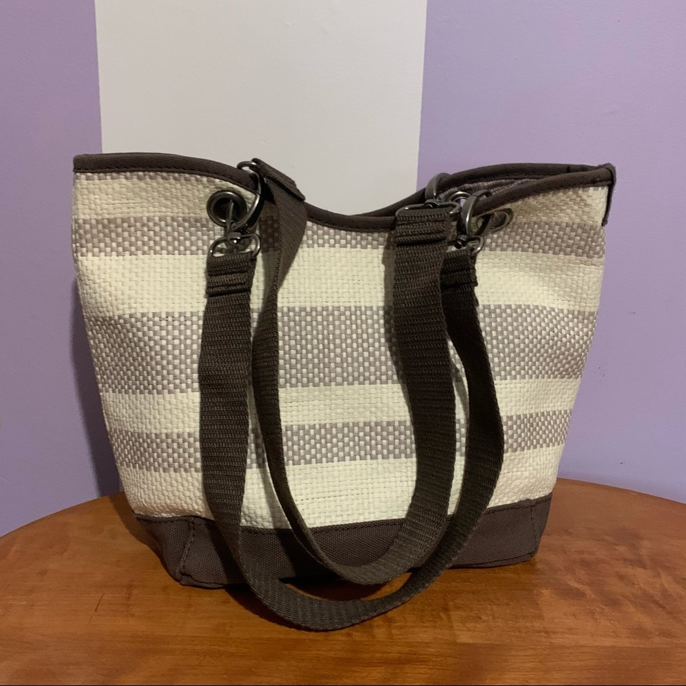 Thirty One Canvas Crew Mini Brown Straw Tote